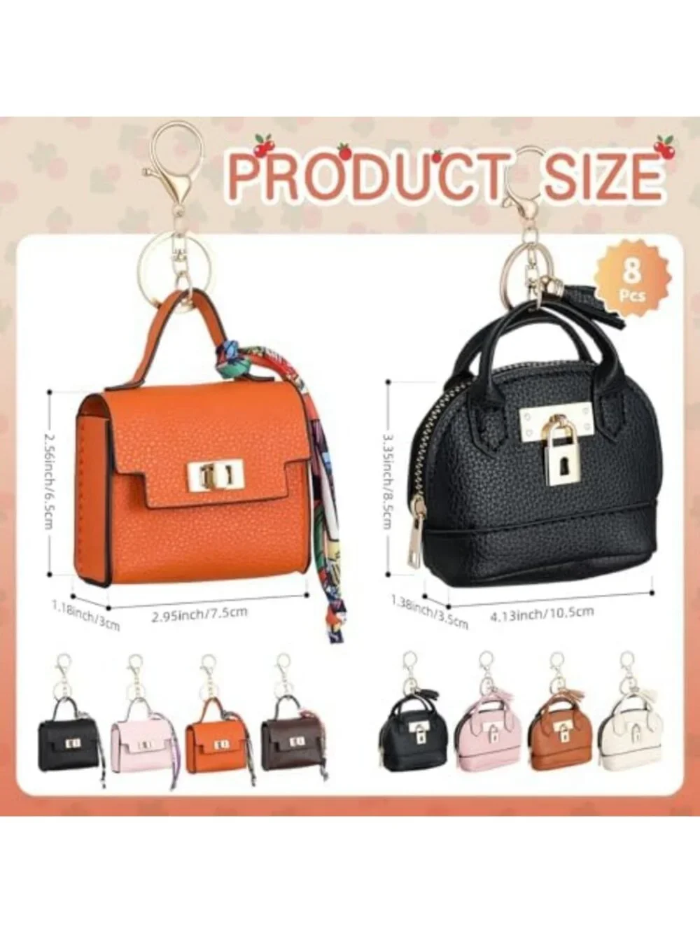 8-Piece Mini Purse Keychain Set for Women & Girls - Retro Style Accessories